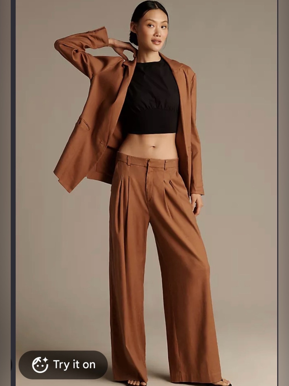 Anthropologie Maeve Avery Linen Pleated Wide Leg Trousers Cocoa XL NWT